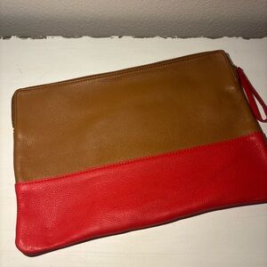 Two-Tone Leather Clutch in Brown and Red